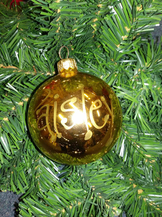 Shiny Finish Ornament Balls - Gold Top, Gold Writing