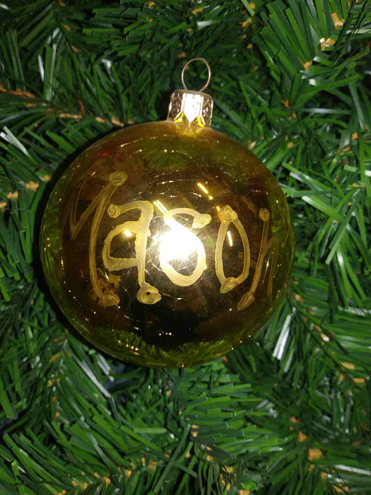 Shiny Finish Ornament Balls - Gold Top, Gold Writing