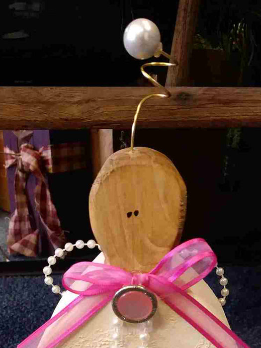 Small Wooden Angel with antique button - A062506