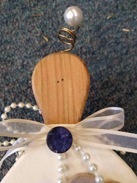 Small Wooden Angel with antique button - A062507