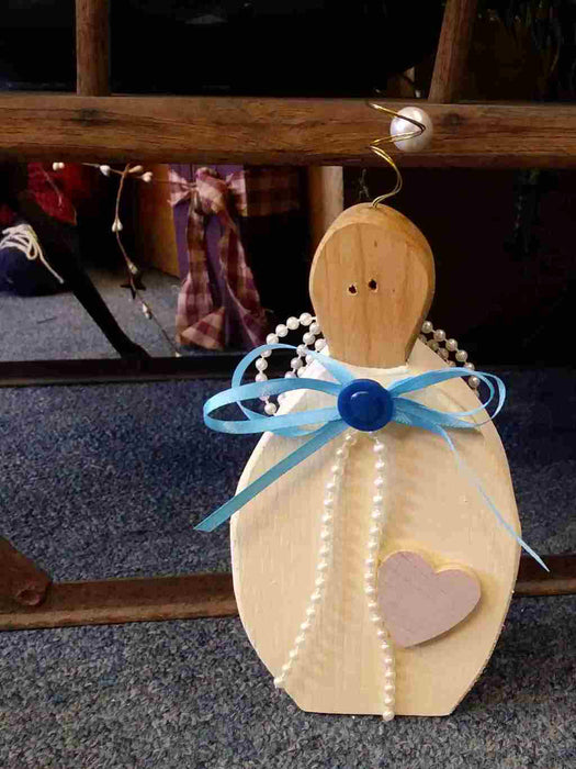 Small Wooden Angel with antique button - A062509