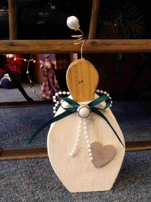 Small Wooden Angel with antique button - A062510