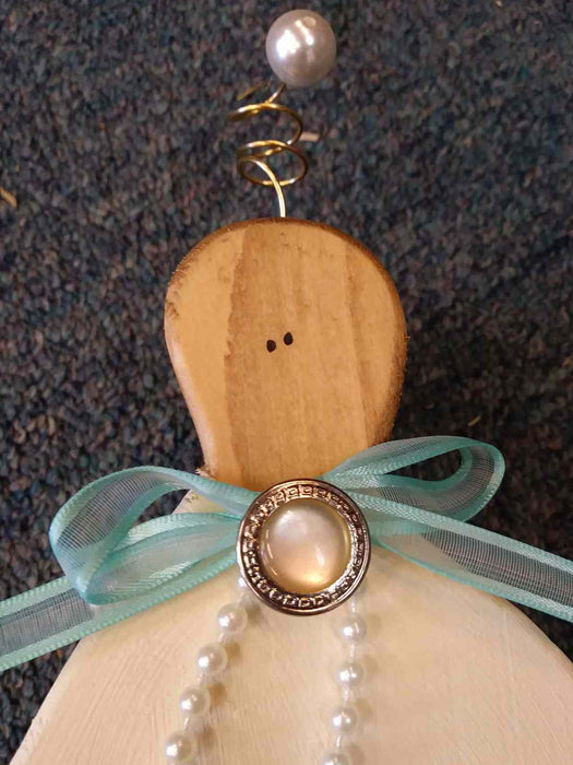Small Wooden Angel with antique button - A062511