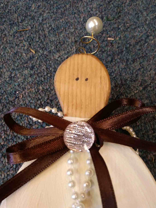 Small Wooden Angel with antique button - A062512