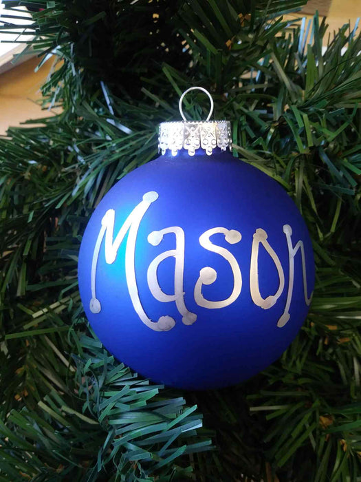 Matte Finish Ornament Balls - Silver Top, Silver Writing