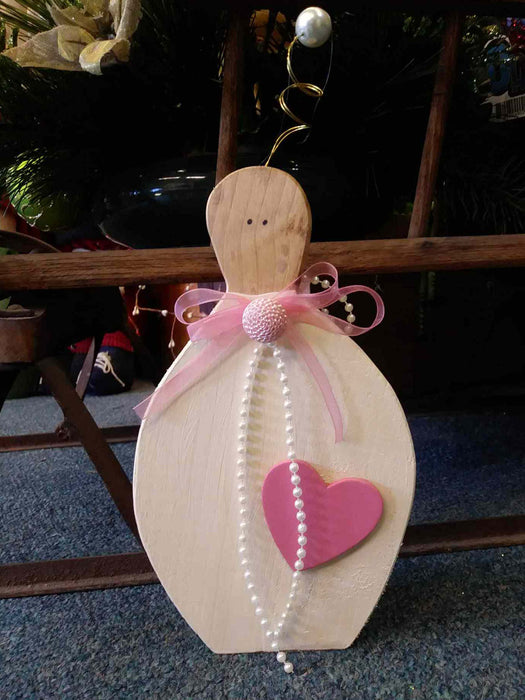 Large Wooden Angel with antique button - A061101