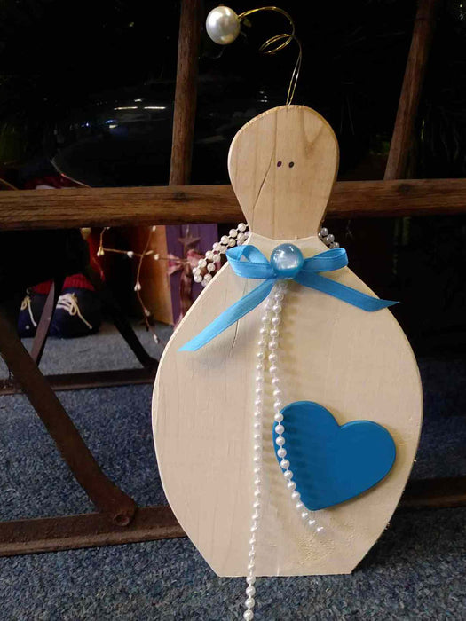 Large Wooden Angel with antique button - A061102