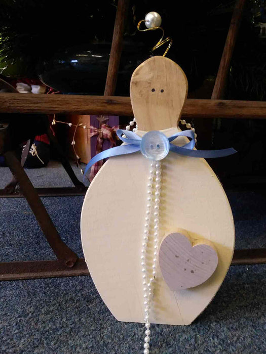 Large Wooden Angel with antique button - A061105