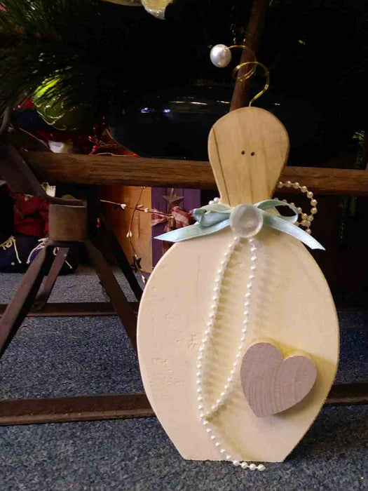 Large Wooden Angel with antique button - A061106