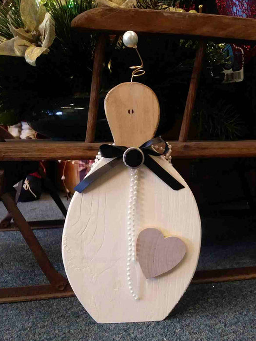 XLarge Wooden Angel with antique button - A061703