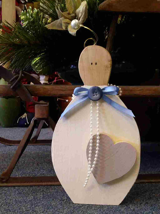 XLarge Wooden Angel with antique button - A061704