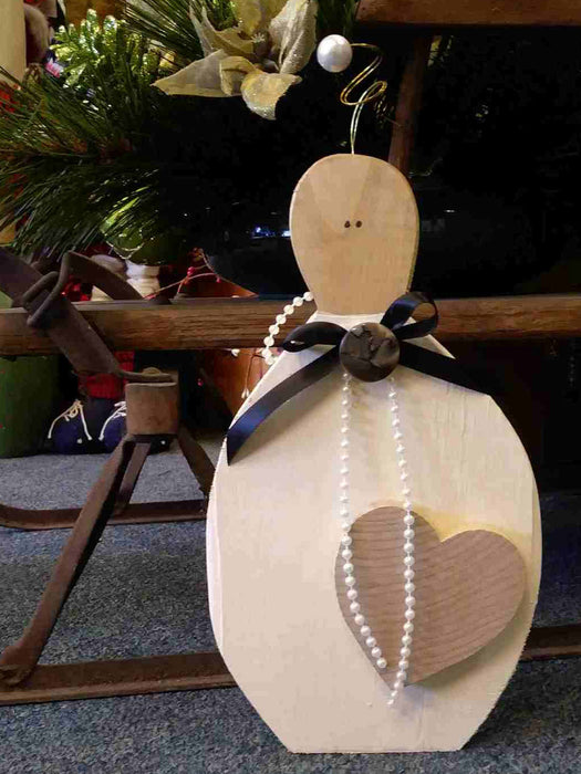 XLarge Wooden Angel with antique button - A061706