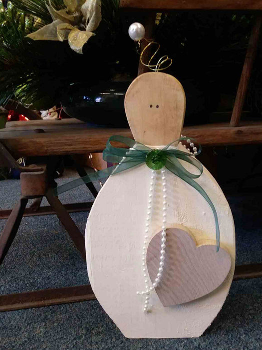 XLarge Wooden Angel with antique button - A061707