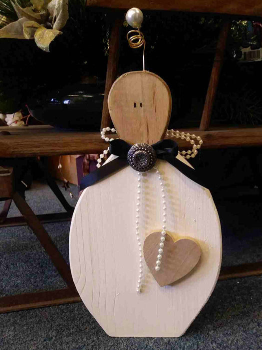 XLarge Wooden Angel with antique button - A061708