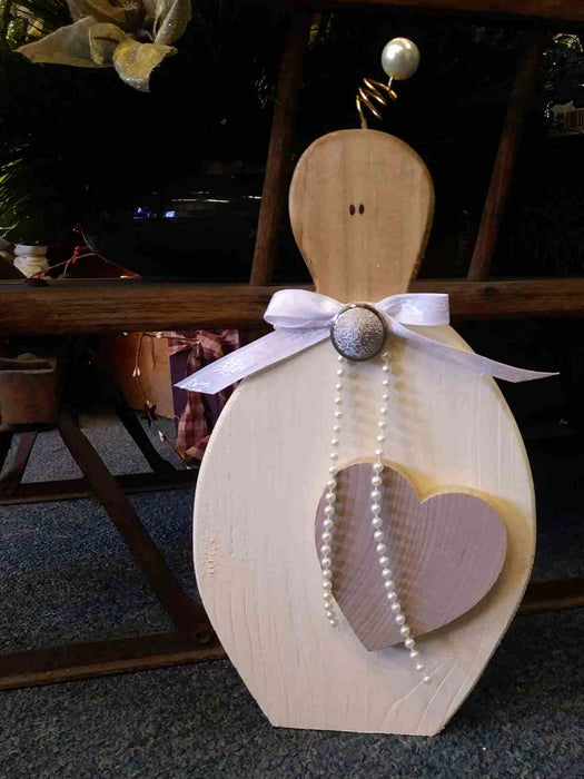 XLarge Wooden Angel with antique button - A061709