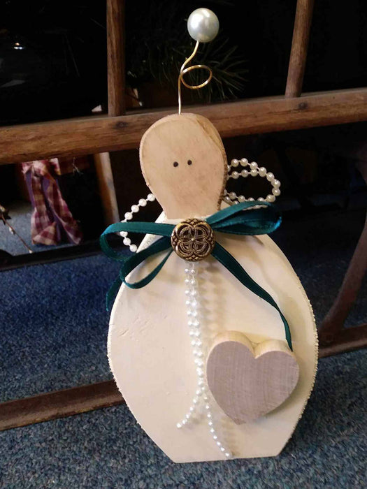Medium Wooden Angel with antique button - A061905