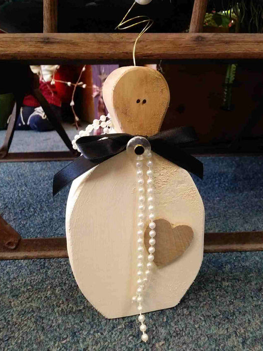 Small Wooden Angel with antique button - A062501
