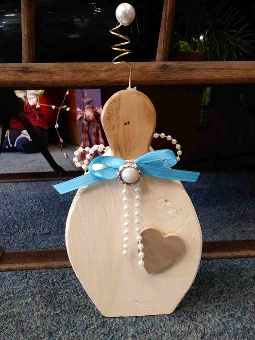 Small Wooden Angel with antique button - A062504